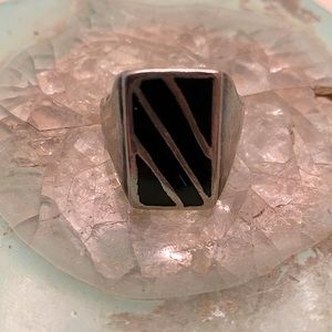 Mens Silver Plated Onyx Ring